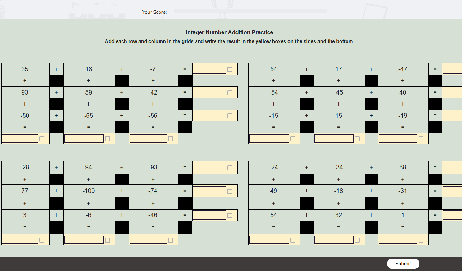 Interactive math worksheet carousel