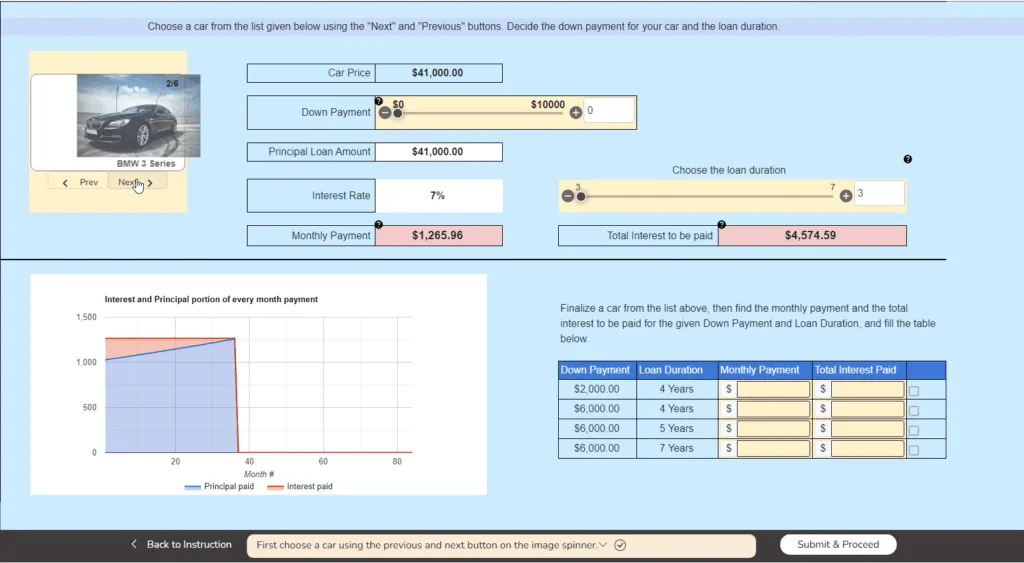 Interactive worksheet interface example